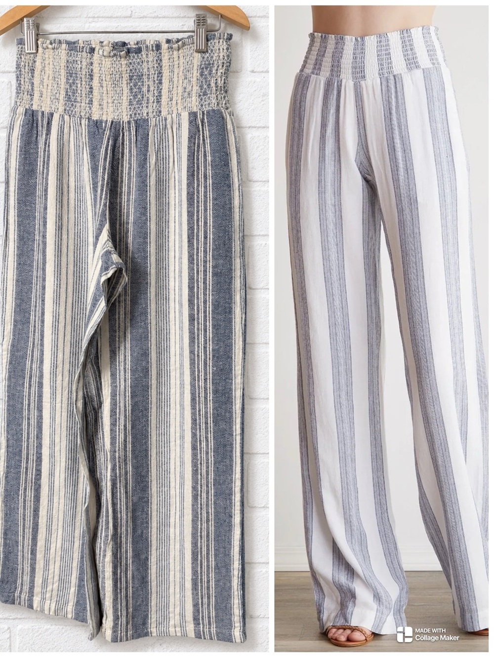Indigo Rein Striped Smocked Waist Wide Leg Linen Blend Pants Large